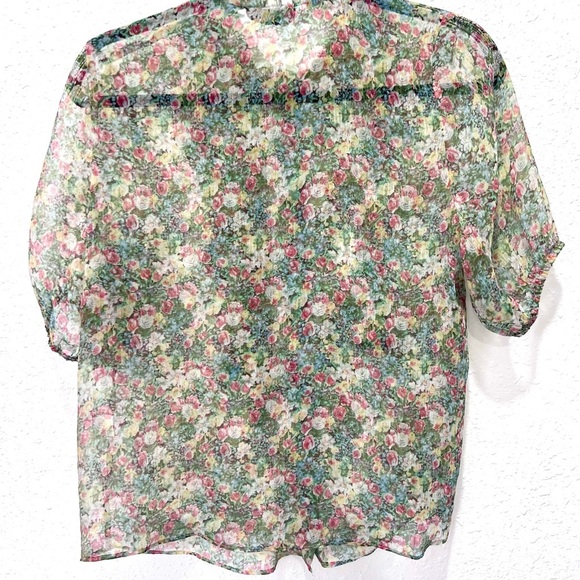 Zara Floral Sheer with floral design Blouse small - Picture 6 of 10